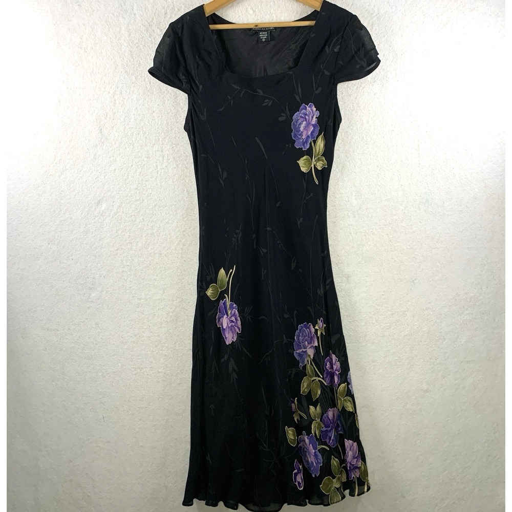 VTG Womens Rayon Floral Midi Dress Sz M Fairy Grunge Y2K Dark Romantic